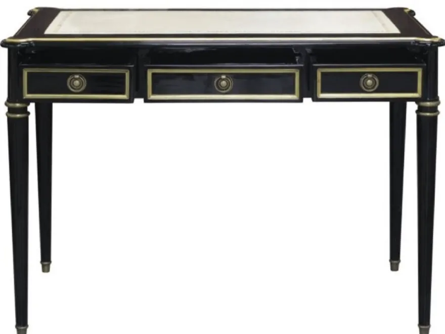Casa Padrino Barock Schreibtisch mit 3 Schubladen Schwarz / Weiß / Gold 108 x 61 x H. 77 cm - Barock Büromöbel