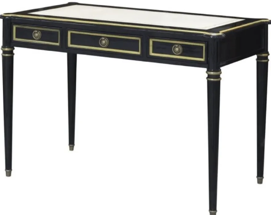 Casa Padrino Barock Schreibtisch mit 3 Schubladen Schwarz / Weiß / Gold 108 x 61 x H. 77 cm - Barock Büromöbel