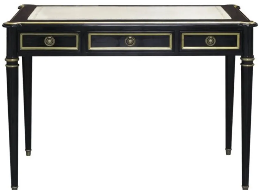 Casa Padrino Barock Schreibtisch mit 3 Schubladen Schwarz / Weiß / Gold 108 x 61 x H. 77 cm - Barock Büromöbel
