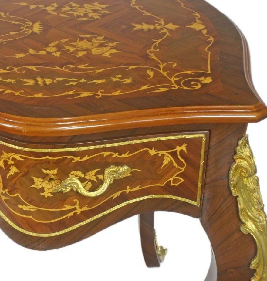 Casa Padrino Barock Schreibtisch Braun / Gold 160 x 70 x H. 80 cm - Handgefertigter Massivholz Bürotisch mit 3 Schubladen und massiven Metallapplikationen - Barock Büro Möbel