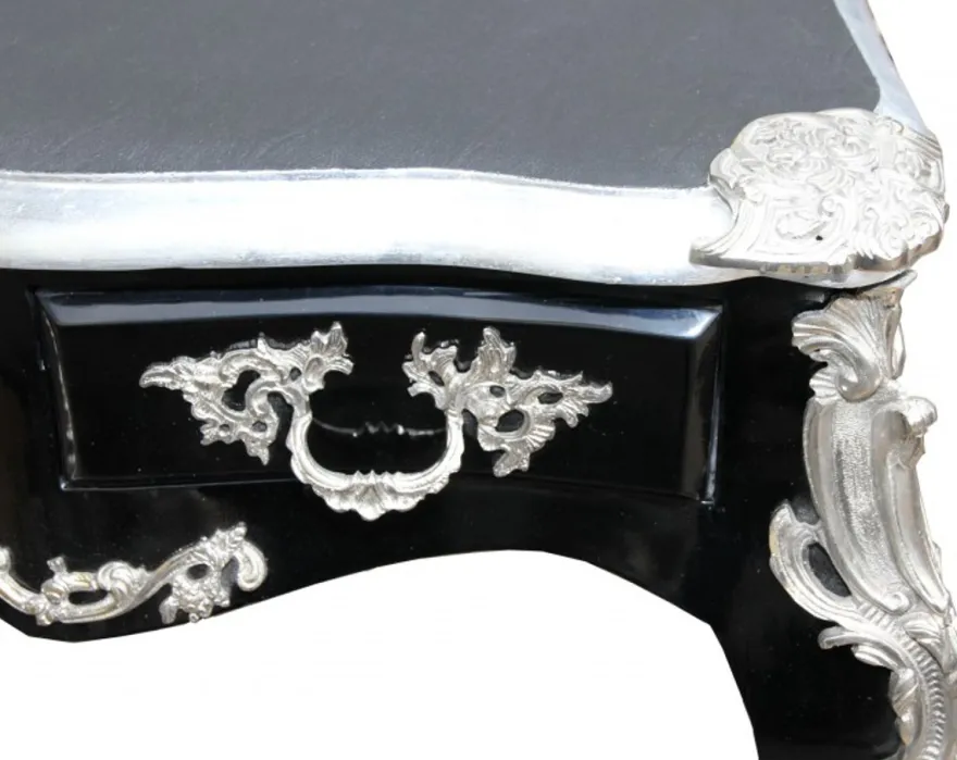 Casa Padrino Barock Schreibtisch Sekretär im Antik Stil Schwarz / Silber 138 x 70 x H. 80 cm