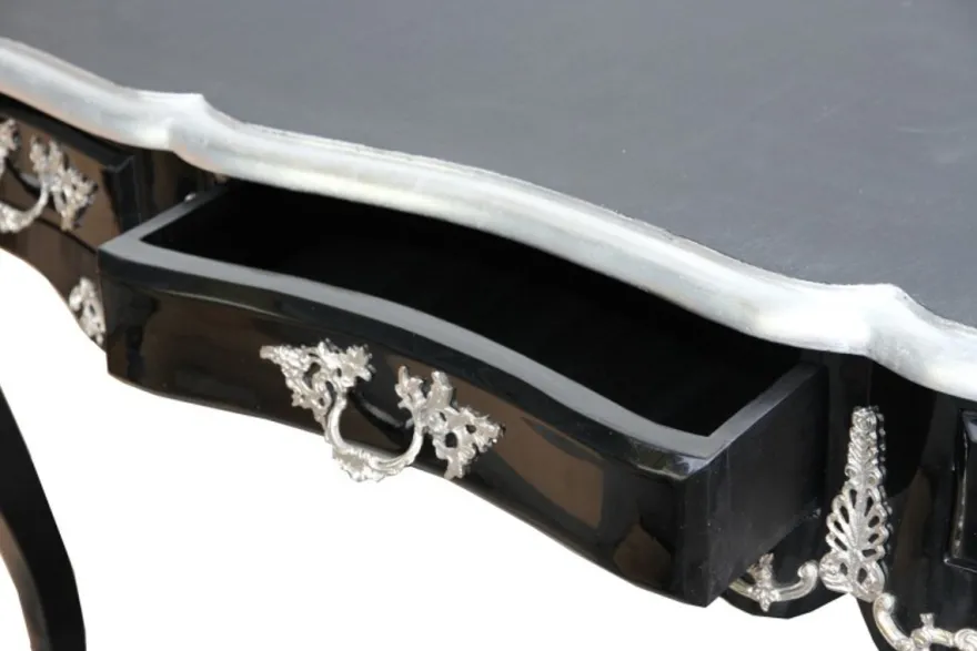 Casa Padrino Barock Schreibtisch Sekretär im Antik Stil Schwarz / Silber 138 x 70 x H. 80 cm
