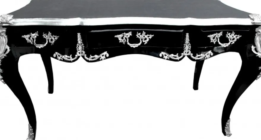 Casa Padrino Barock Schreibtisch Sekretär im Antik Stil Schwarz / Silber 138 x 70 x H. 80 cm