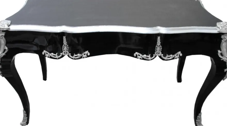 Casa Padrino Barock Schreibtisch Sekretär im Antik Stil Schwarz / Silber 138 x 70 x H. 80 cm