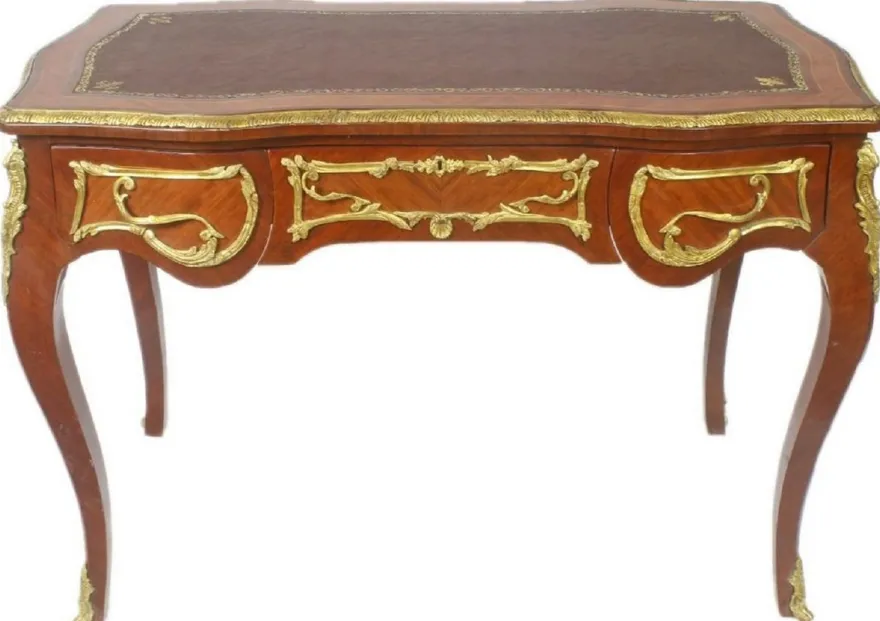 Casa Padrino Barock Schreibtisch Braun / Gold - Handgefertigter Massivholz Bürotisch mit 3 Schubladen - Büro Möbel im Barockstil