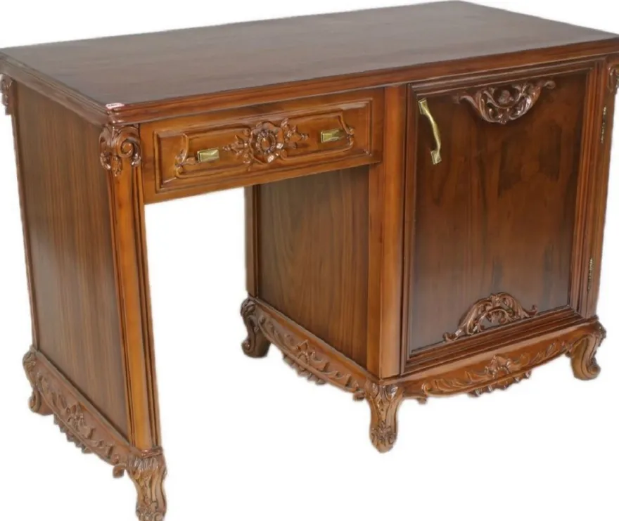 Casa Padrino Barock Schreibtisch Braun / Messingfarben 120 x 60 x H. 80 cm - Handgefertigter Massivholz Bürotisch - Büro Möbel im Barockstil