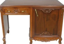 Casa Padrino Barock Schreibtisch Braun / Messingfarben 120 x 60 x H. 80 cm - Handgefertigter Massivholz Bürotisch - Büro Möbel im Barockstil