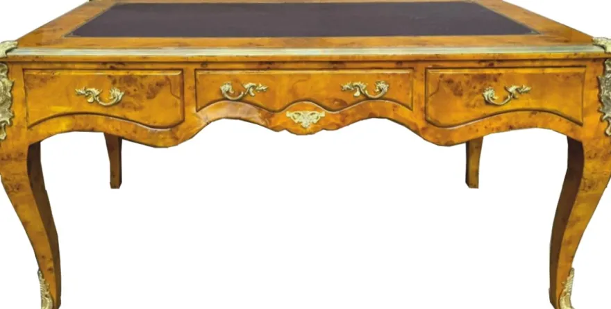 Casa Padrino Barock Schreibtisch Vogelaugenahorn / Gold 160 cm - Barock Büro Möbel