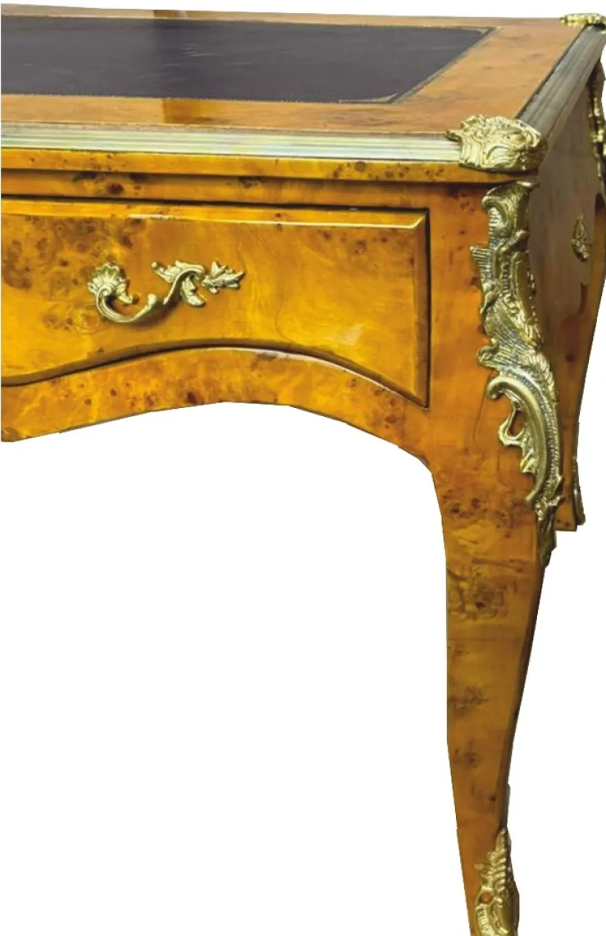 Casa Padrino Barock Schreibtisch Vogelaugenahorn / Gold 160 cm - Barock Büro Möbel