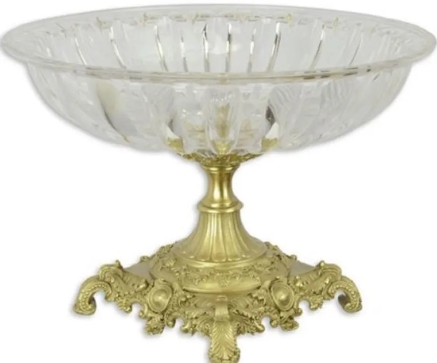 Casa Padrino Barock Schüssel Gold Ø 39,5 x H. 27 cm - Runde Obstschale im Barockstil - Barock Deko Accessoires