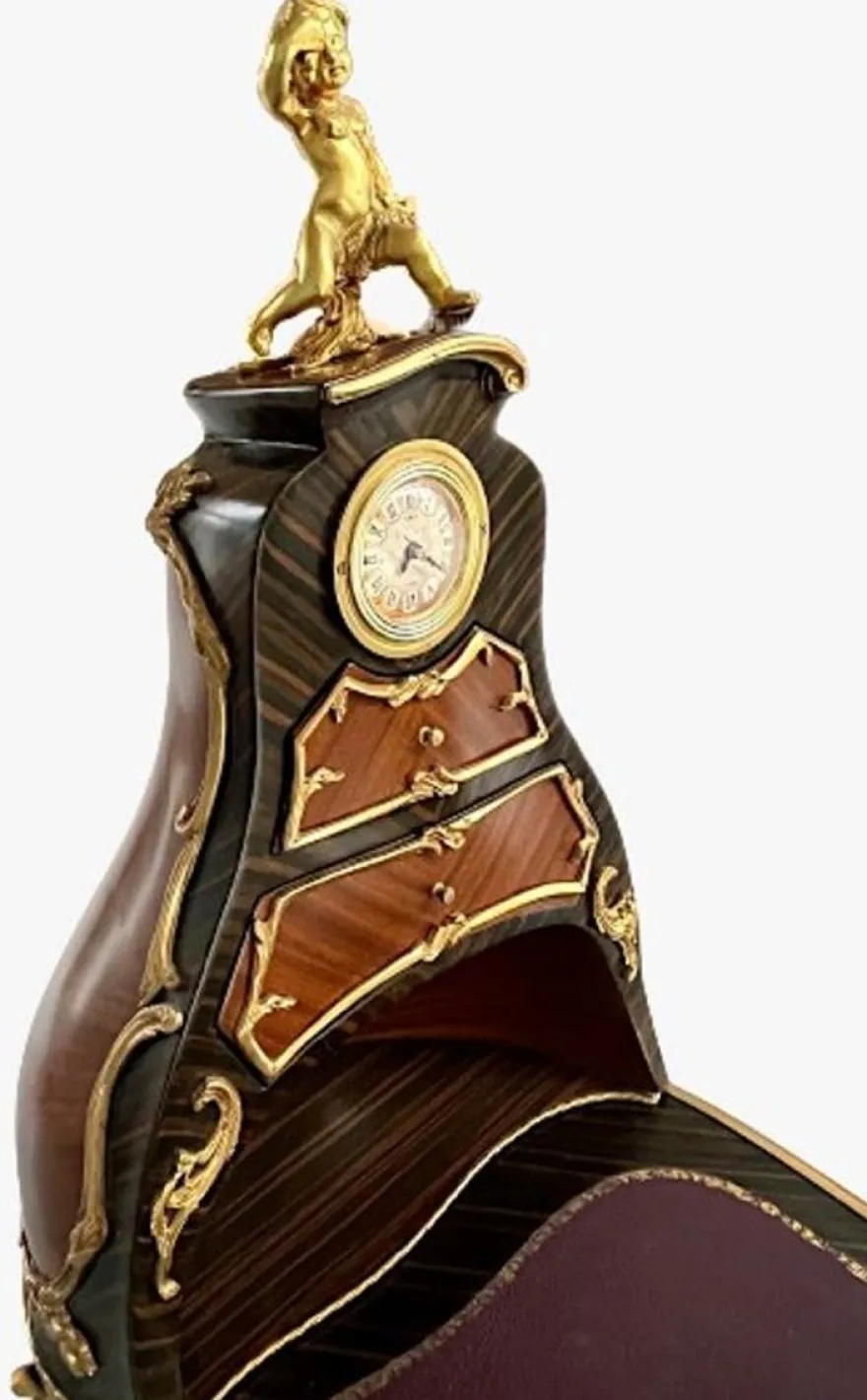 Casa Padrino Barock Sekretär mit Uhr Braun / Gold - Prunkvoller Schreibtisch im Barockstil - Barock Büromöbel - Barockstil Büro Möbel - Barockstil Möbel - Barock Möbel - Barock Einrichtung