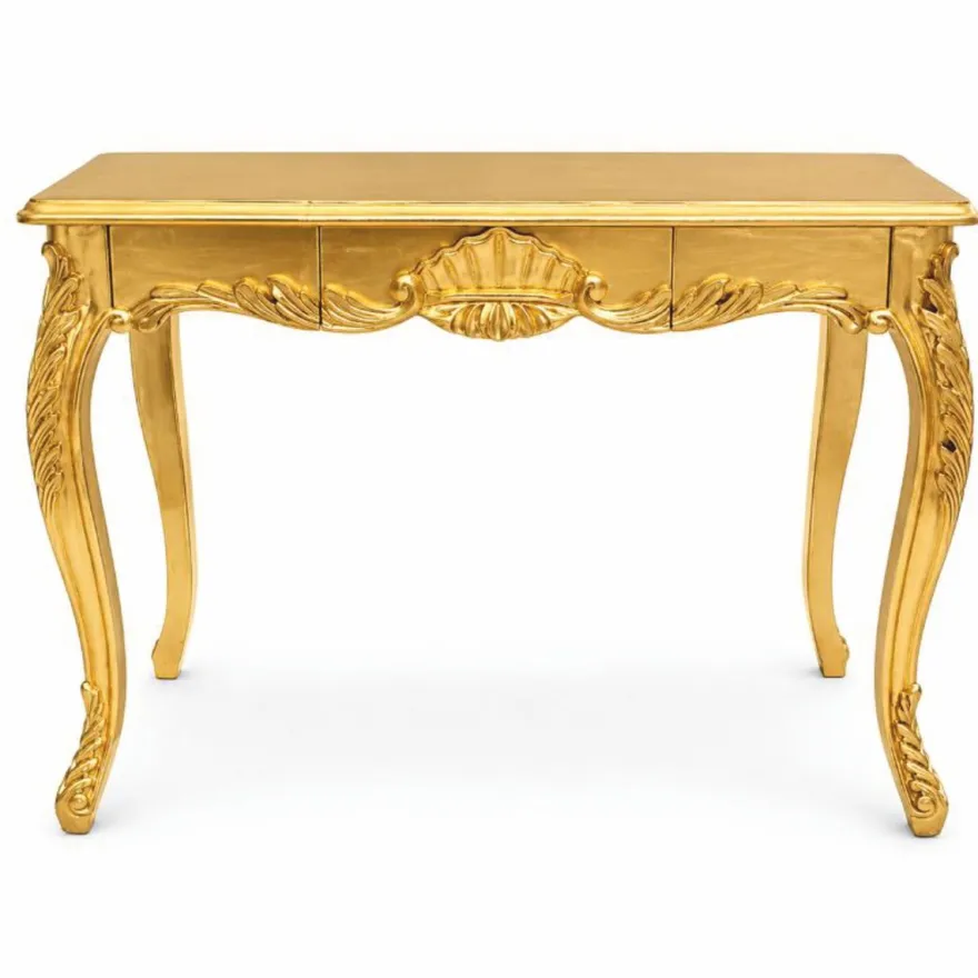 Casa Padrino Barock Sekretär mit 3 Schubladen Gold 100 cm - Barockstil Massivholz Schreibtisch - Barock Büro Möbel