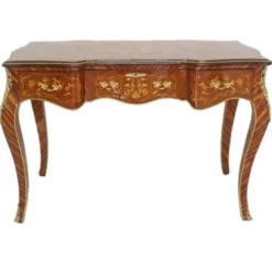 Casa Padrino Barock Sekretär Mahagoni Intarsien / Gold 120 cm - Handgefertigter Antik Stil Scheibtisch - Barock Büro Möbel