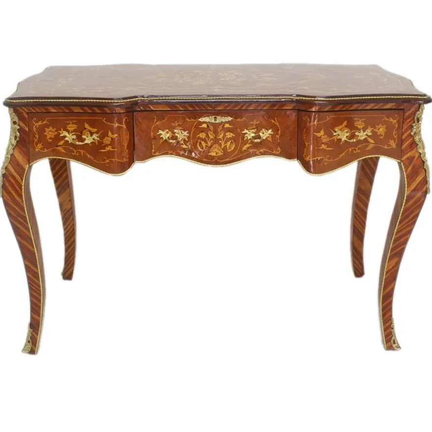 Casa Padrino Barock Sekretär Mahagoni Intarsien / Gold 120 cm - Handgefertigter Antik Stil Scheibtisch - Barock Büro Möbel