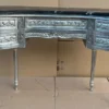 Casa Padrino Barock Sekretär mit Marmorplatte und 5 Schubladen Silber / Schwarz - Handgefertigter Massivholz Schreibtisch im Barockstil - Barock Büro Möbel