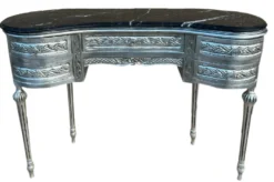 Casa Padrino Barock Sekretär mit Marmorplatte und 5 Schubladen Silber / Schwarz - Handgefertigter Massivholz Schreibtisch im Barockstil - Barock Büro Möbel
