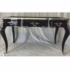 Casa Padrino Barock Sekretär mit 3 Schubladen Schwarz / Silber - Barock Büro Möbel