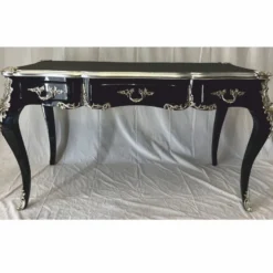 Casa Padrino Barock Sekretär mit 3 Schubladen Schwarz / Silber - Barock Büro Möbel