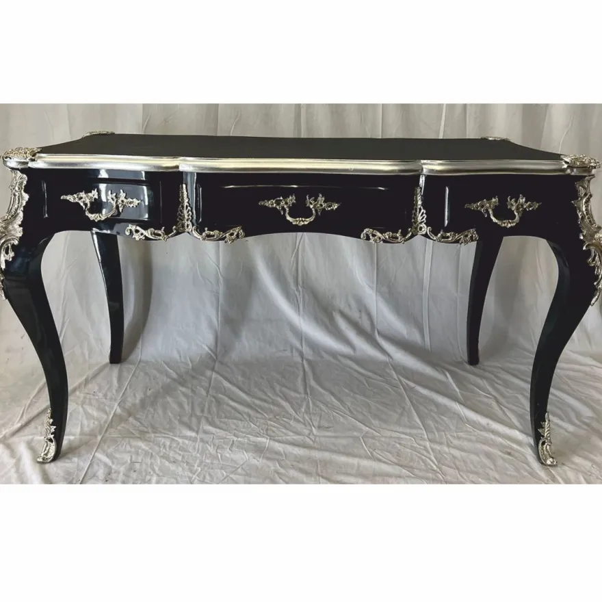 Casa Padrino Barock Sekretär mit 3 Schubladen Schwarz / Silber - Barock Büro Möbel