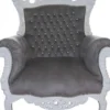 Casa Padrino Barock Sessel Al Capone Grau / Weiß mit Glitzersteinen, 128 x 90 x 80 cm