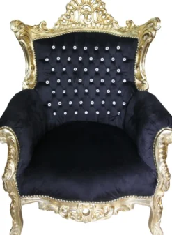 Casa Padrino Barock Sessel Al Capone Schwarz-Gold mit Bling Bling Glitzersteinen