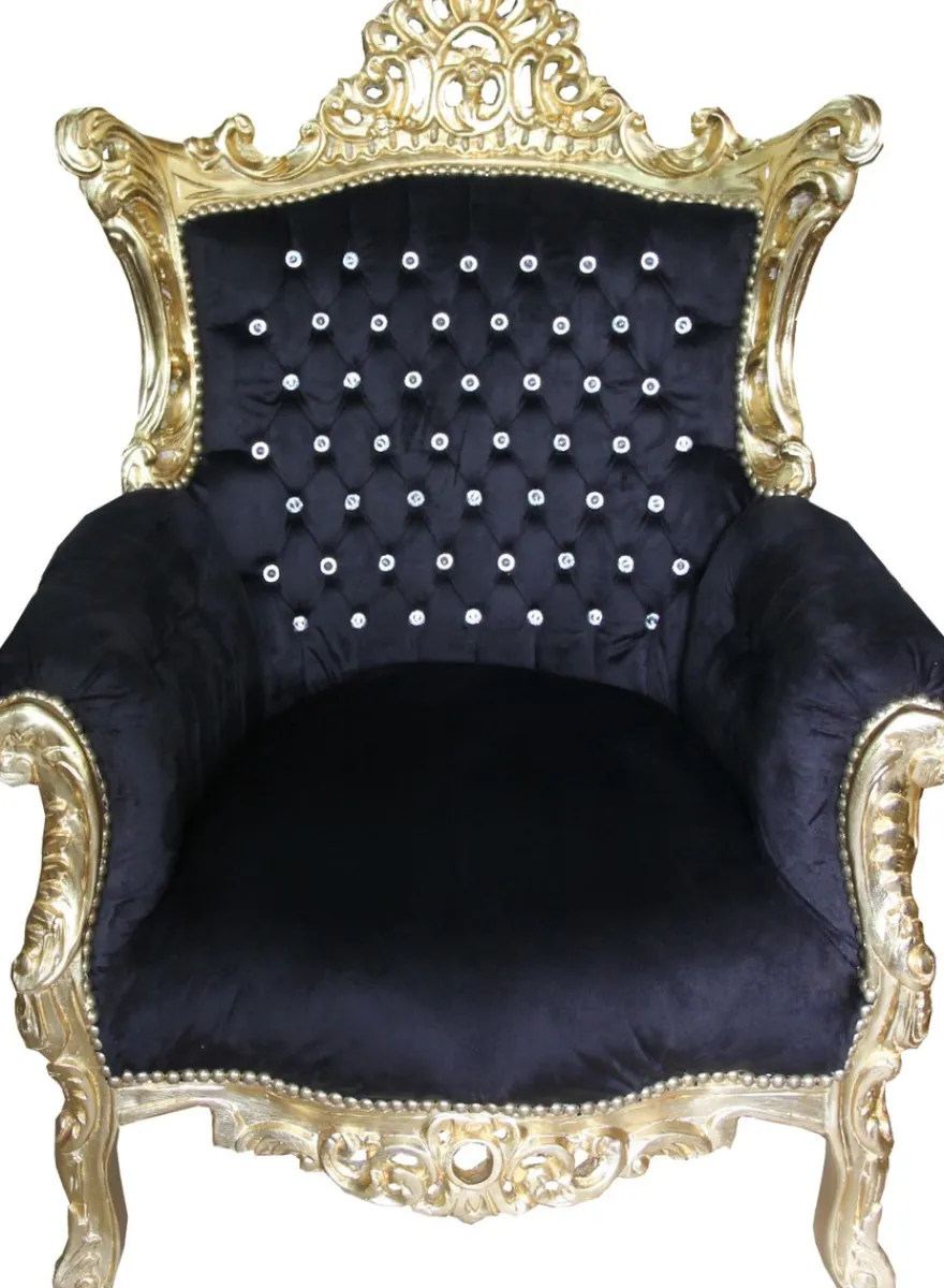 Casa Padrino Barock Sessel Al Capone Schwarz-Gold mit Bling Bling Glitzersteinen