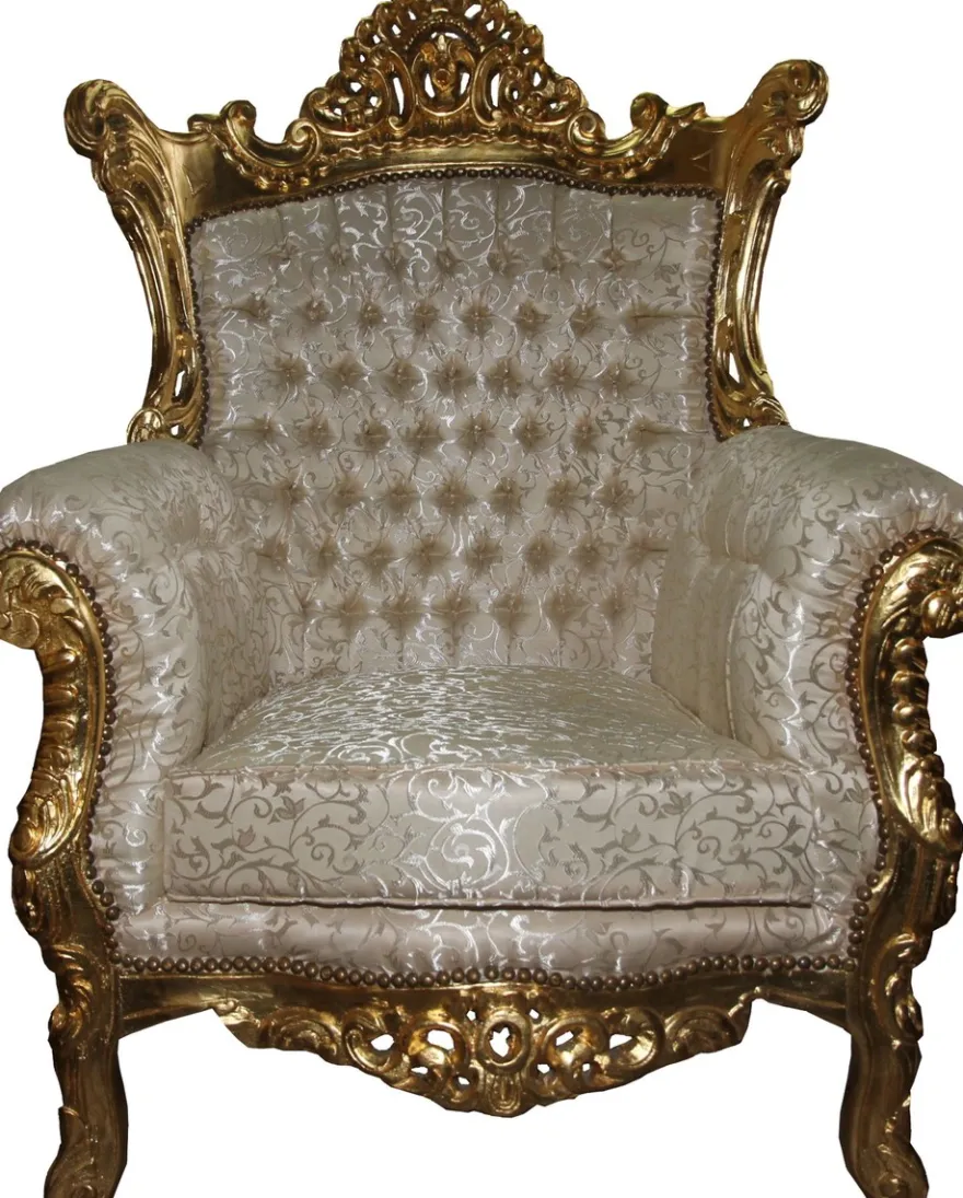Casa Padrino Barock Sessel "Al Capone" Mod3 Creme / Gold Möbel - Antik Stil - Limited Edition