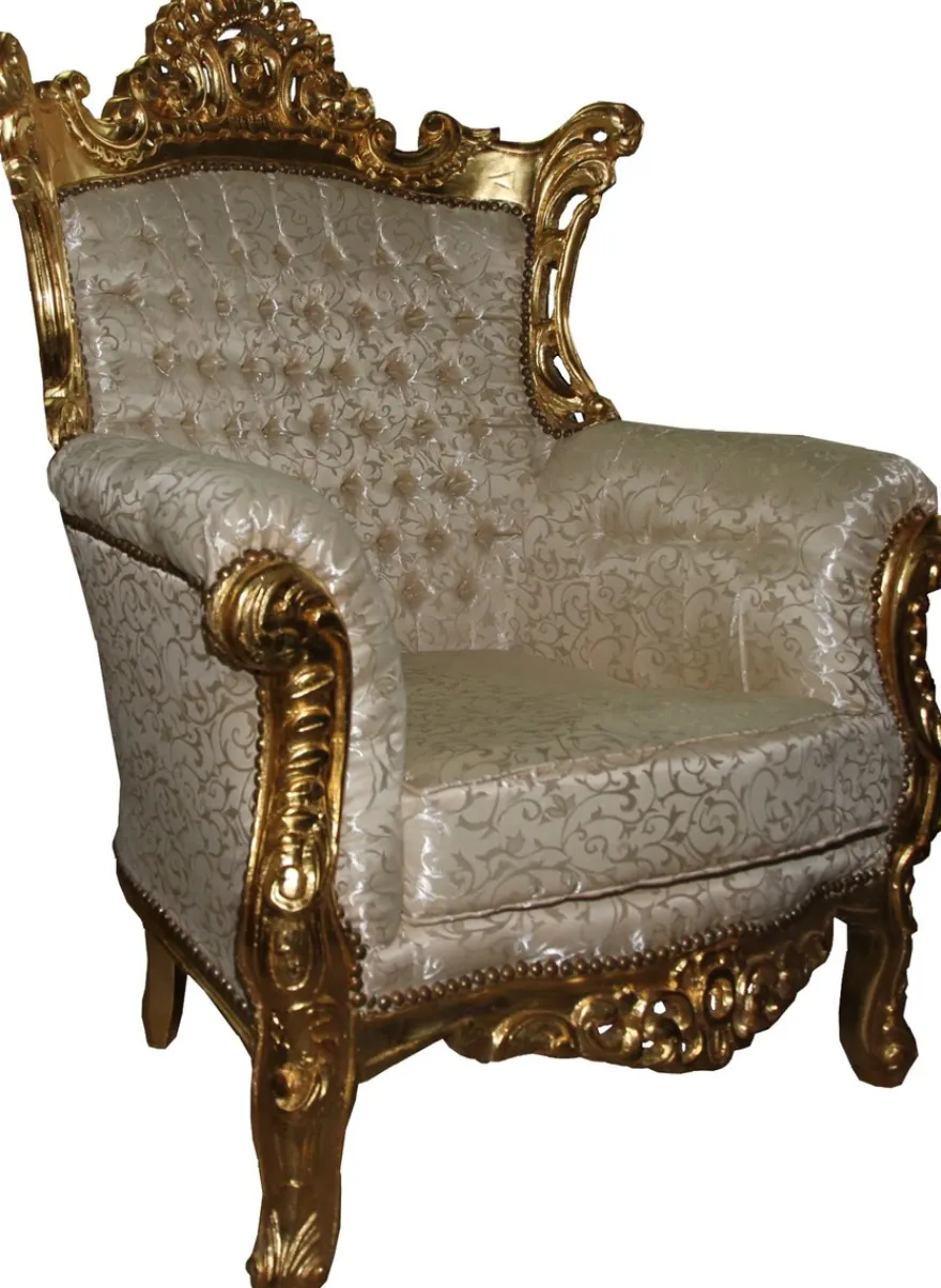 Casa Padrino Barock Sessel "Al Capone" Mod3 Creme / Gold Möbel - Antik Stil - Limited Edition