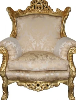 Casa Padrino Barock Sessel Al Capone Creme / Gold - Massivholz - 127 x 90 x 80 cm