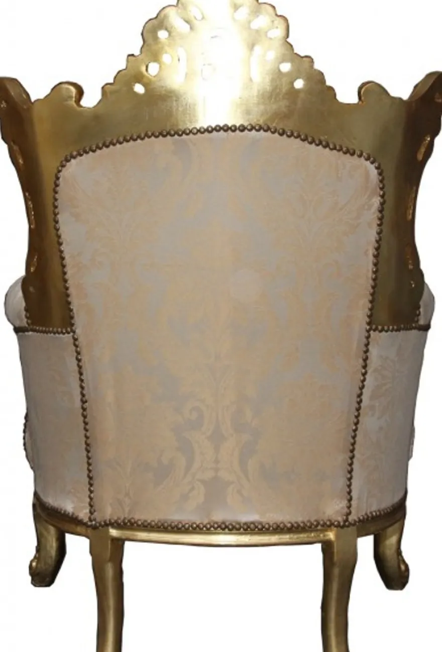 Casa Padrino Barock Sessel Al Capone Creme / Gold - Massivholz - 127 x 90 x 80 cm