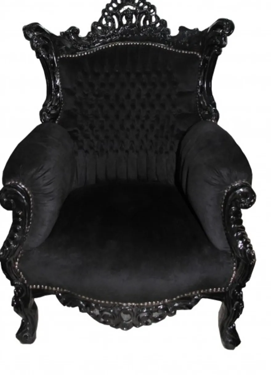 Casa Padrino Barock Sessel Al Capone Schwarz-Schwarz, 128 x 90 x 80 cm, handgefertigt