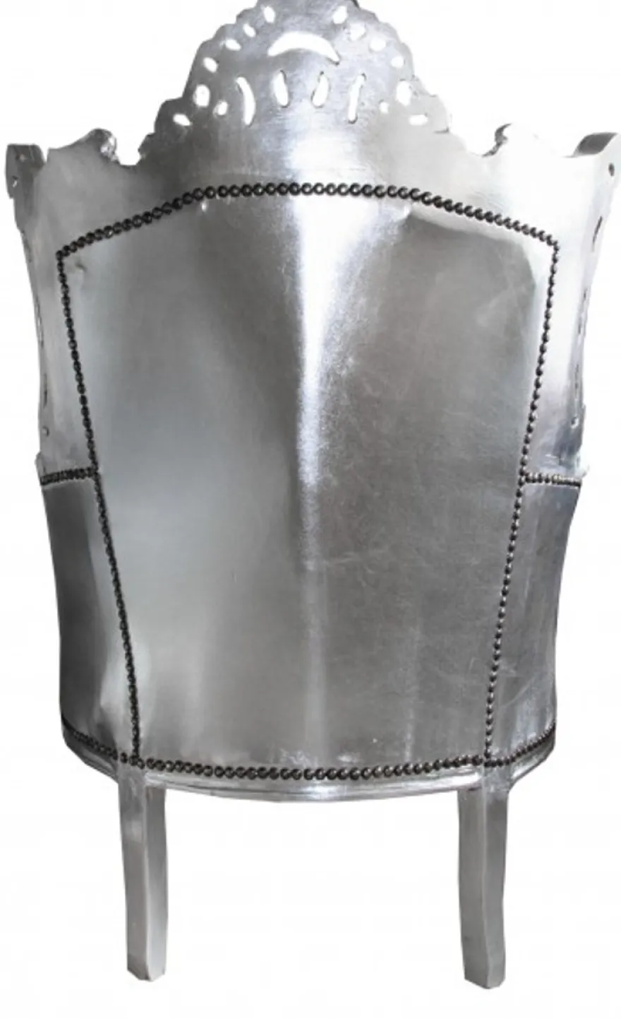Casa Padrino Barock Sessel Al Capone im Antik Stil, Silber / Silber, Höhe 128 cm, Breite 90 cm, Tiefe 80 cm