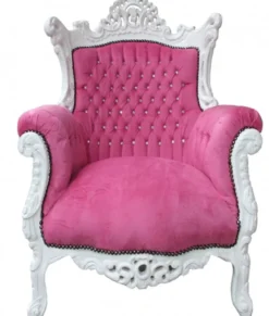 Casa Padrino Barock Sessel Al Capone Pink/Weiß mit Glitzersteinen, 127 x 90 x 80 cm