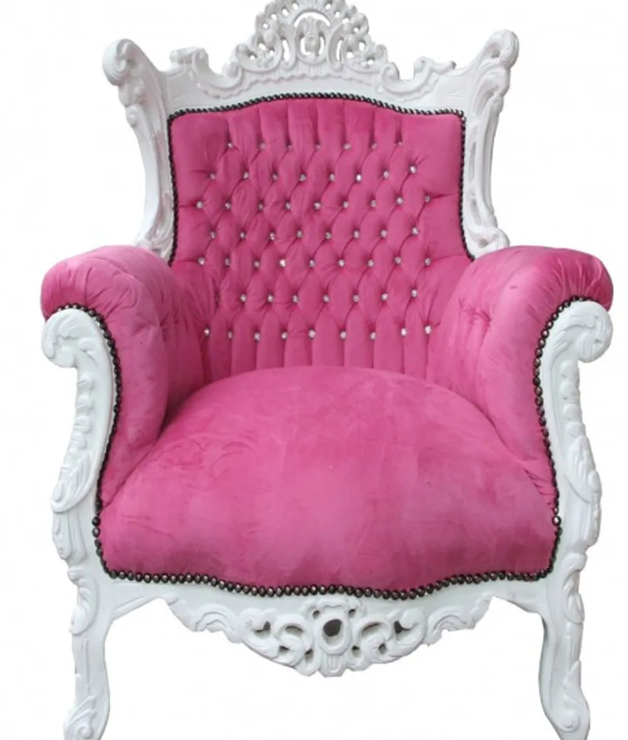 Casa Padrino Barock Sessel Al Capone Pink/Weiß mit Glitzersteinen, 127 x 90 x 80 cm