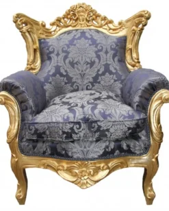 Casa Padrino Barock Sessel Al Capone Mod2, Royal Blau Muster / Gold, 127 x 85 x 65 cm