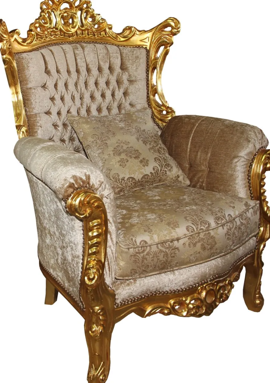 Casa Padrino Barock Sessel Al Capone im Antik Stil, Braun-Creme Muster mit Gold, 128 x 90 x 80 cm