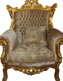 Casa Padrino Barock Sessel Al Capone im Antik Stil, Braun-Creme Muster mit Gold, 128 x 90 x 80 cm