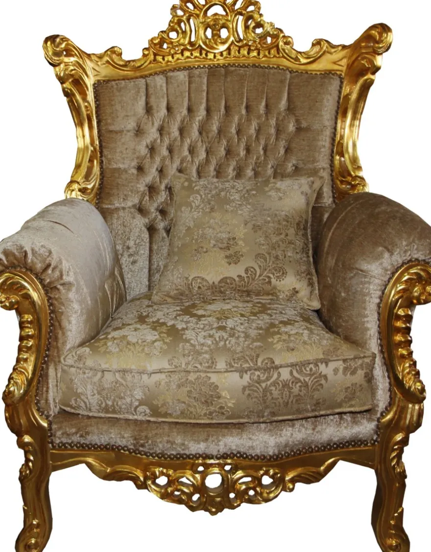 Casa Padrino Barock Sessel Al Capone im Antik Stil, Braun-Creme Muster mit Gold, 128 x 90 x 80 cm