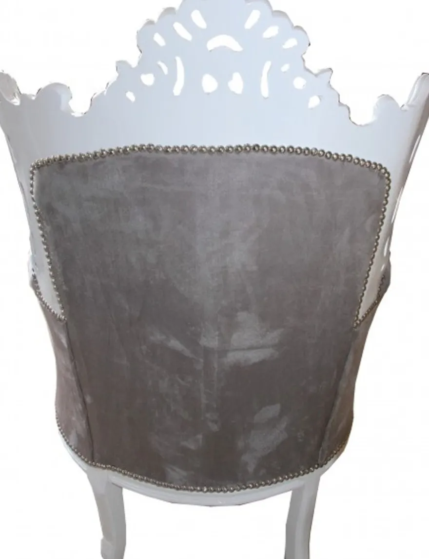 Casa Padrino Barock Sessel Al Capone Grau / Weiß mit Glitzersteinen, 128 x 90 x 80 cm