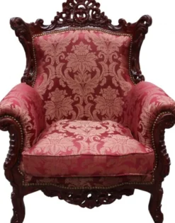 Casa Padrino Barock Sessel Al Capone im Antik Stil, Bordeaux Muster / Braun Rot, 85 x 65 x 127 cm