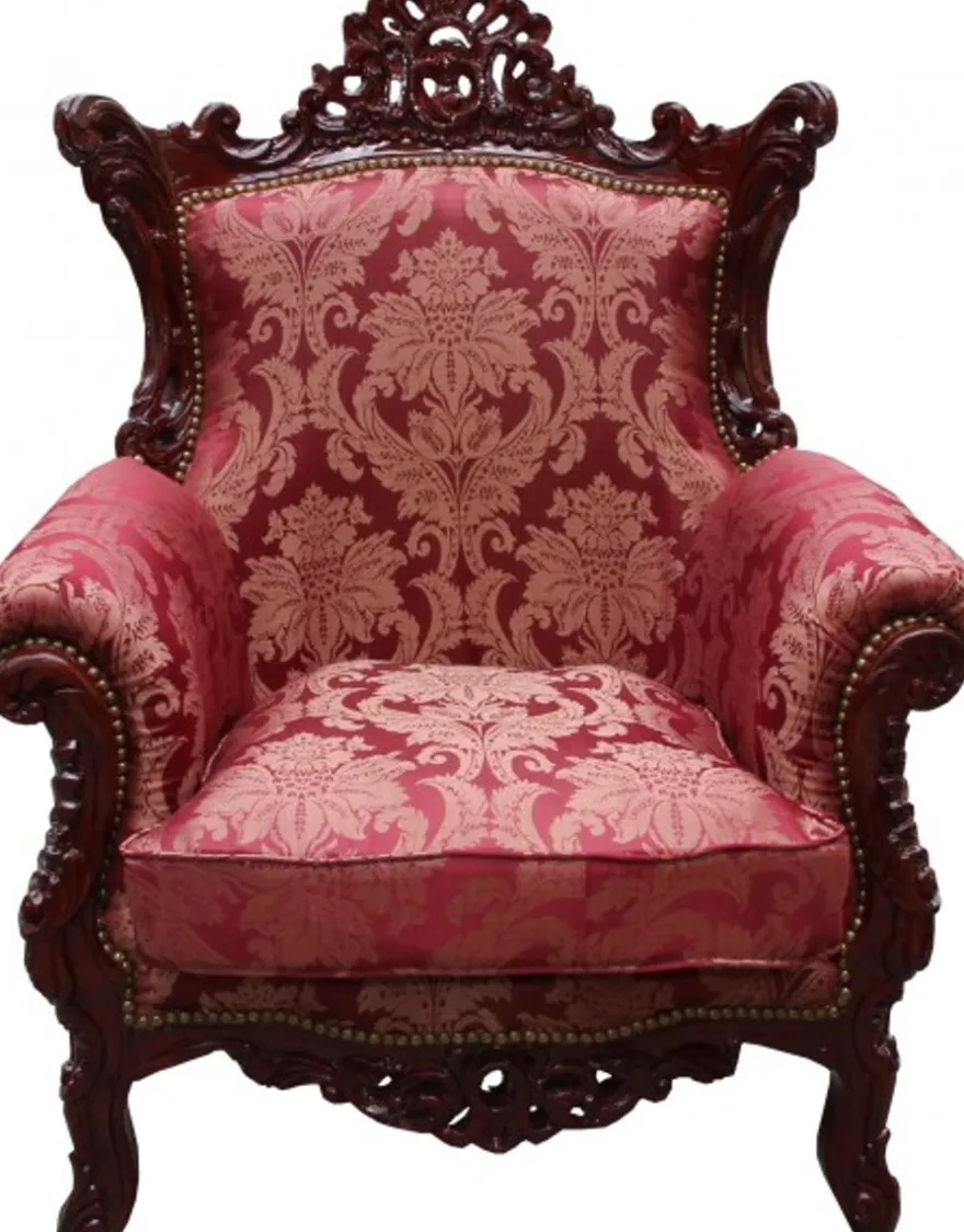 Casa Padrino Barock Sessel Al Capone im Antik Stil, Bordeaux Muster / Braun Rot, 85 x 65 x 127 cm