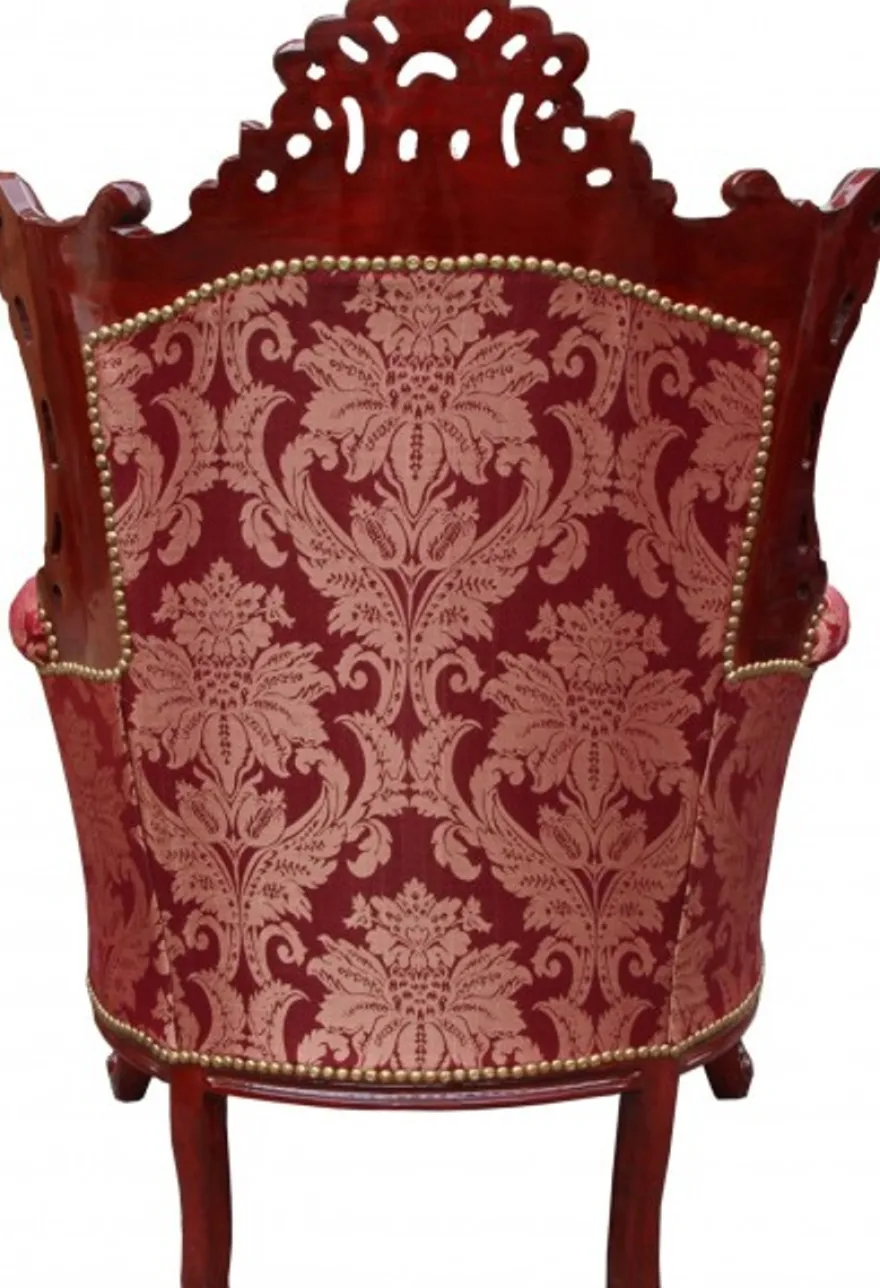Casa Padrino Barock Sessel Al Capone im Antik Stil, Bordeaux Muster / Braun Rot, 85 x 65 x 127 cm
