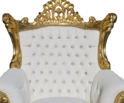 Casa Padrino Barock Sessel Al Capone im Antik Stil Weiß / Gold mit Glitzersteinen 128 x 90 x 80 cm