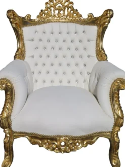 Casa Padrino Barock Sessel Al Capone im Antik Stil Weiß / Gold mit Glitzersteinen 128 x 90 x 80 cm