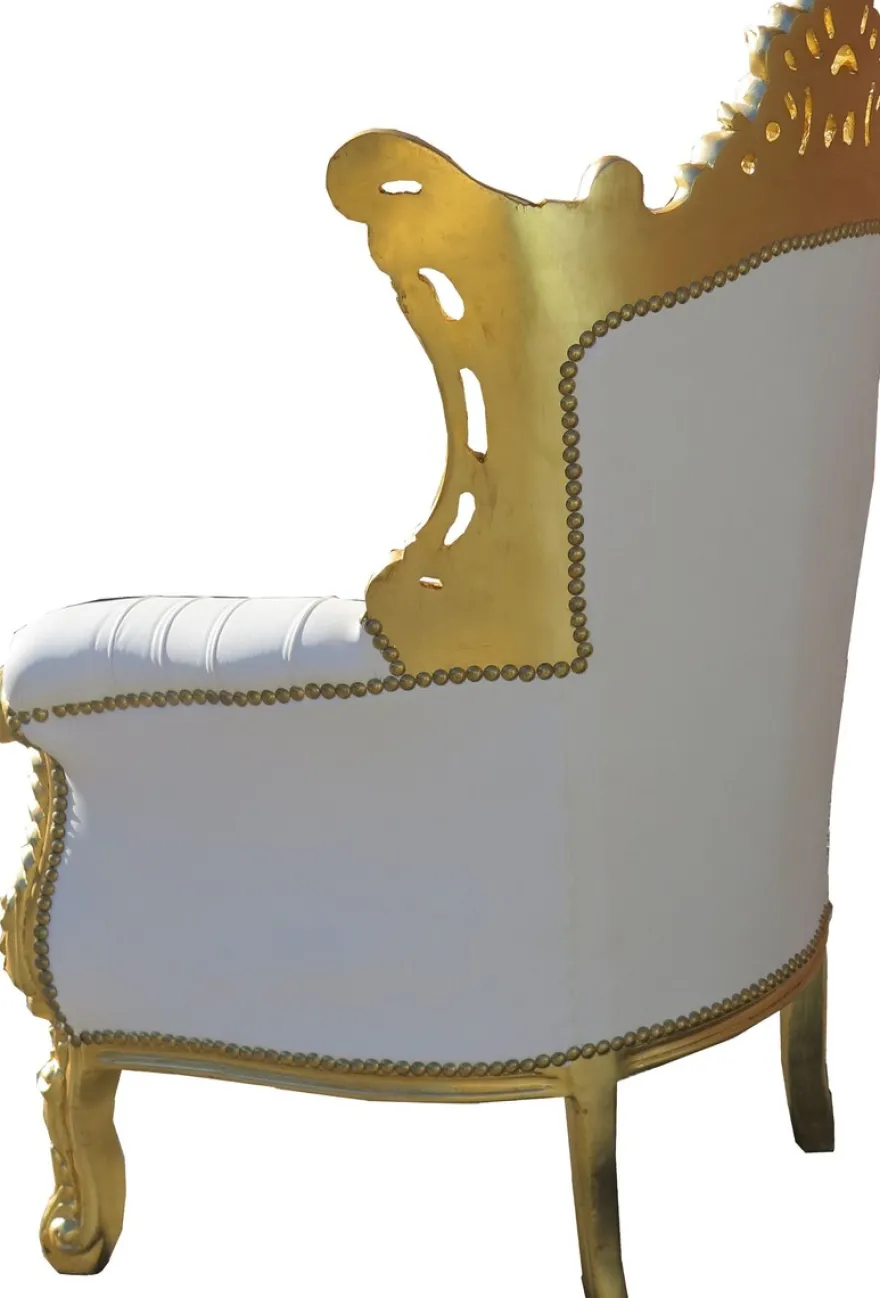 Casa Padrino Barock Sessel Al Capone im Antik Stil Weiß / Gold mit Glitzersteinen 128 x 90 x 80 cm