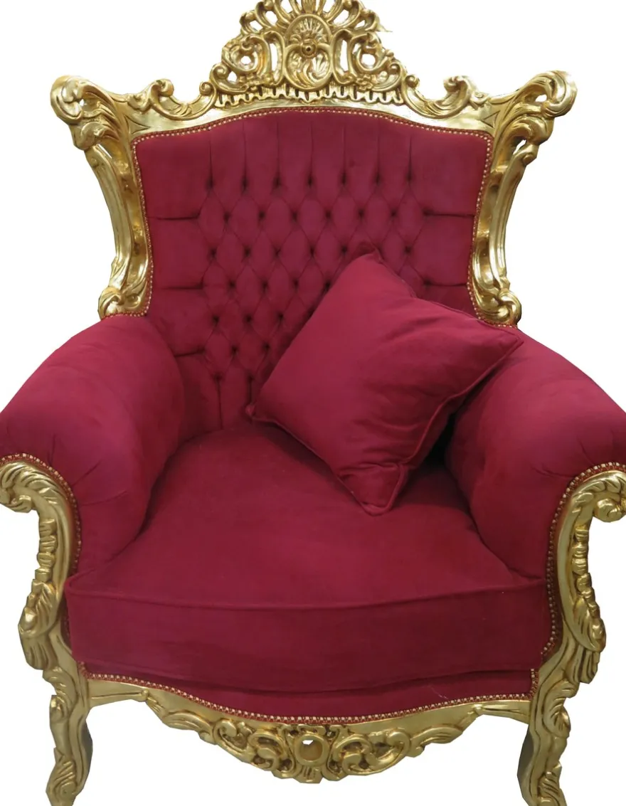 Casa Padrino Barock Sessel "Al Capone" mit Kissen Bordeaux Rot / Gold - Antikstil Wohnzimmer Möbel
