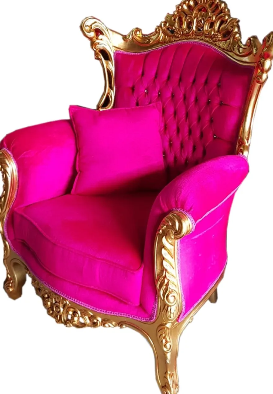 Casa Padrino Barock Sessel Al Capone Pink / Gold mit Bling Bling Glitzersteinen - Limited Edition