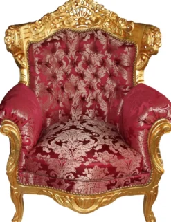 Casa Padrino Barock Sessel Al Capone Bordeaux Muster / Gold - Rokoko Antik Stil Möbel