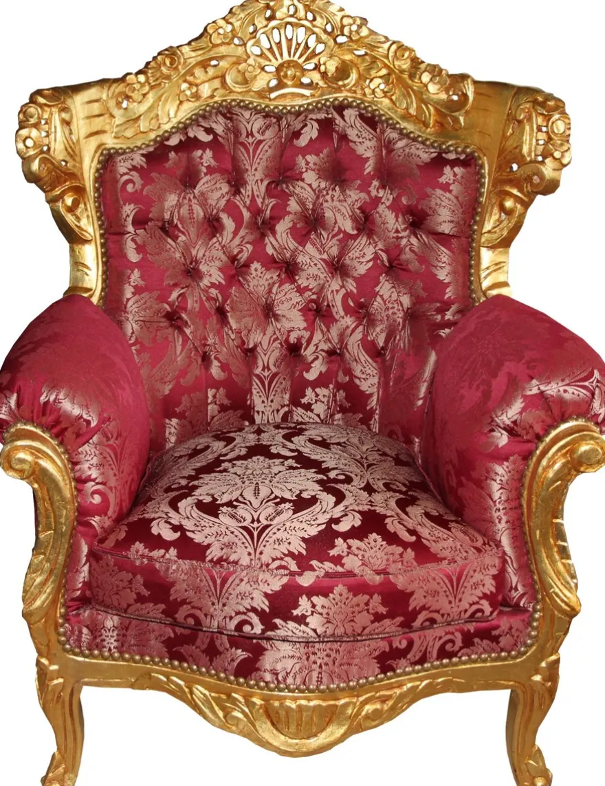 Casa Padrino Barock Sessel Al Capone Bordeaux Muster / Gold - Rokoko Antik Stil Möbel