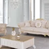 Casa Padrino Barock Sessel Beige / Weiß / Gold 97 x 85 x H. 105 cm - Edler Wohnzimmer Sessel mit Glitzersteinen - Wohnzimmer Möbel im Barockstil